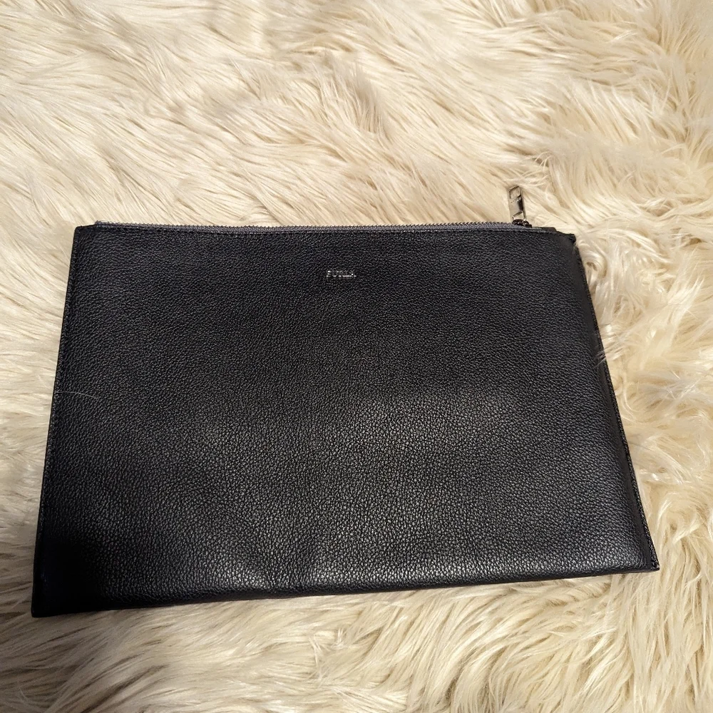 Furla clutch in gray leather with writing " light my fire " - Picture 2 of 9